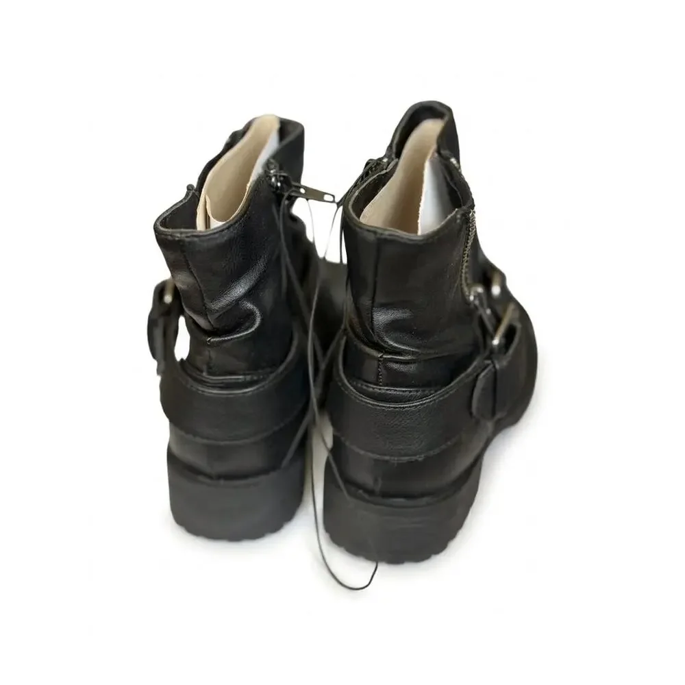 NEW! Pop Girls Tali Girls Biker Ankle Boots Black Size 2M Motorcycle Bootie